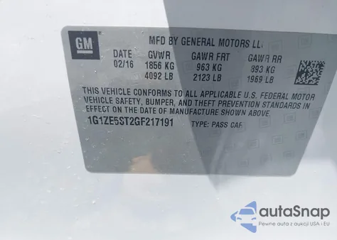 2016 Chevrolet Malibu 1Lt from USA, damaged, VIN 1G1ZE5ST2GF217191